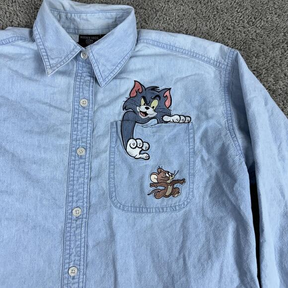 VINTAGE Tom and Jerry Shirt Womens Small Blue Denim Embroidered Warner Bros 90s - Picture 2 of 14